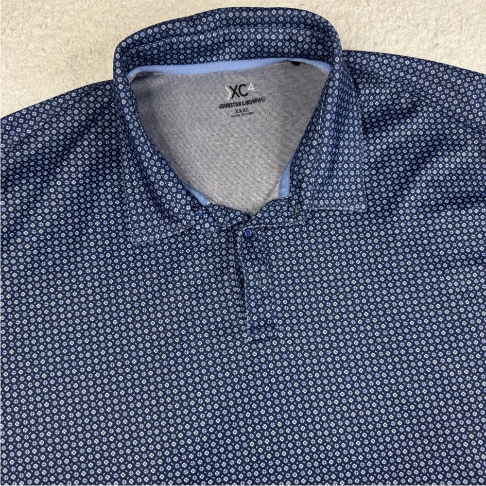 Johnston Murphy Polo‎ Shirt Mens 3XL Blue XC4 Geometric Performance Commuter